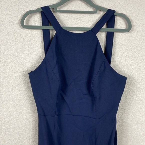 NWT Dessy Collection High Halter Neck Open Back Crepe Gown Dress Midnight Blue - Picture 3 of 12
